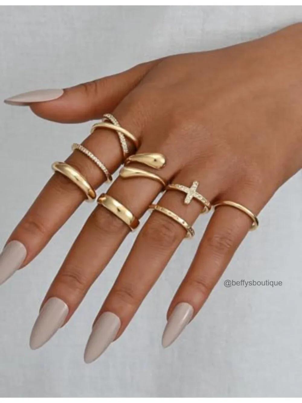 Non Tarnish 14K Gold Plated Chunky Stackable Cubic Zirconia Ring Set for Women,